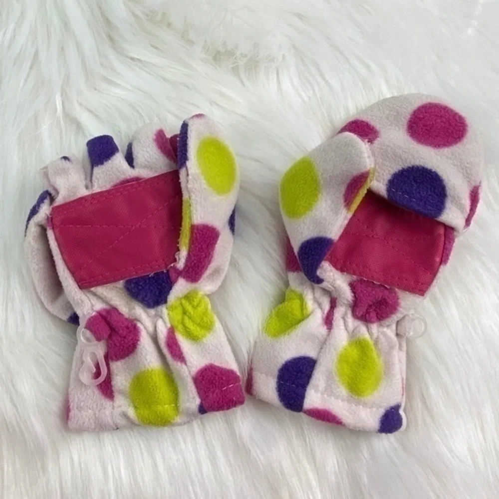 Falls Creek Hat and Mittens Winter Girls Polka Dot Soft Warm Fleece